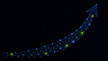 Alternatives advisor targeting data network visualization on dark background in blue and neon green
