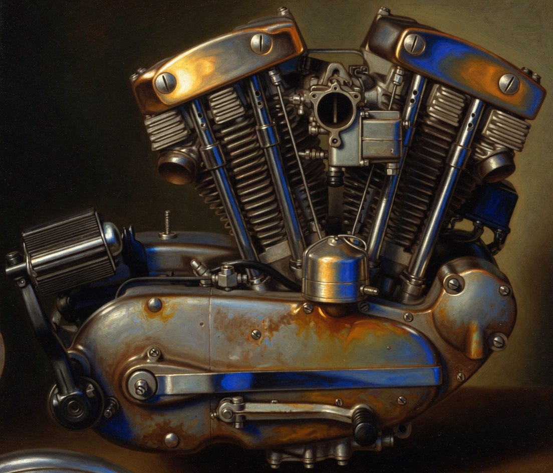 V-twin motorcycle engine symbolizing the multiple parts of the distribution process that utilize data. 