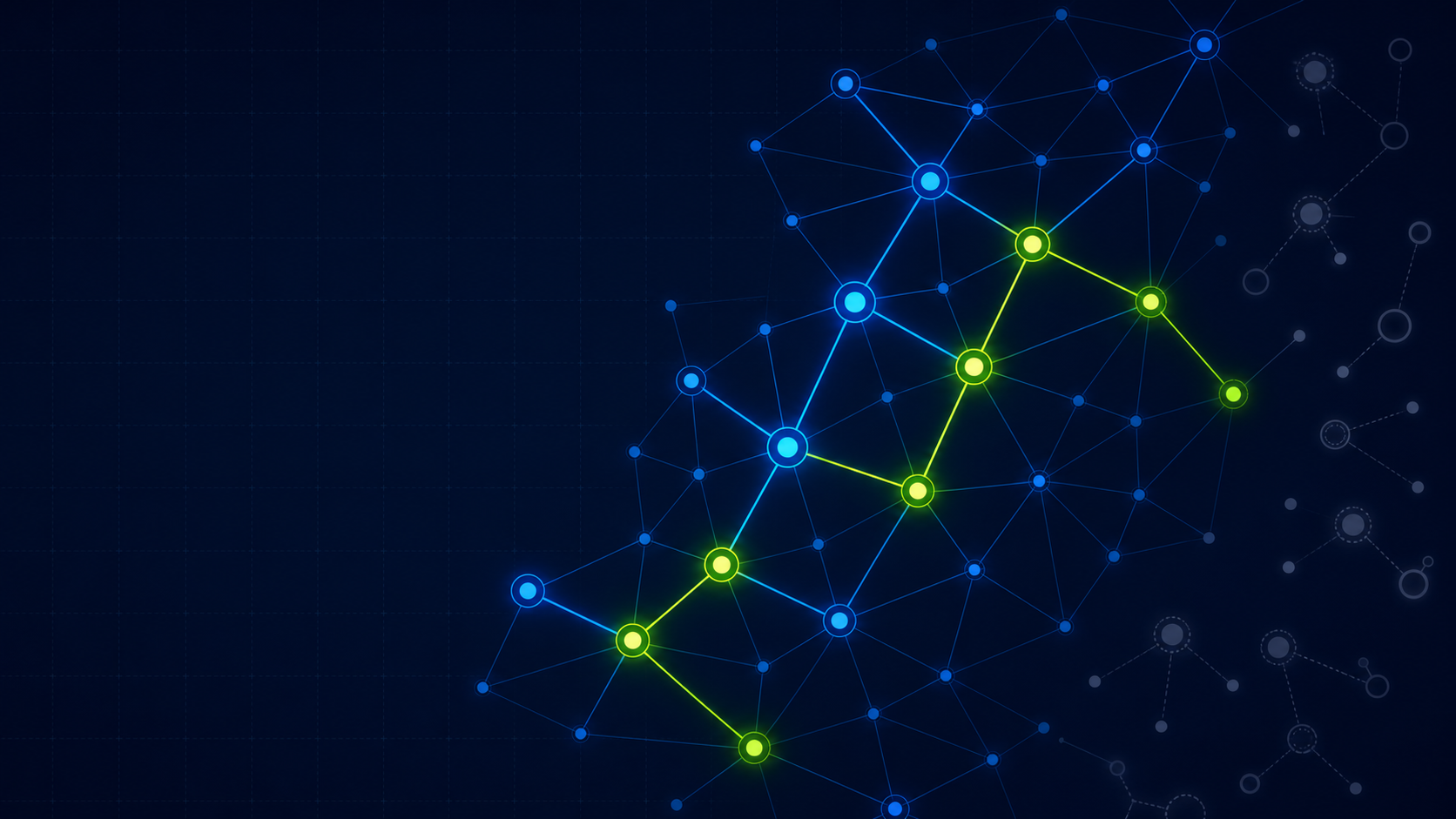 Abstract data network in blue and green showing disconnected nodes, illustrating CRM data governance gaps at asset managers