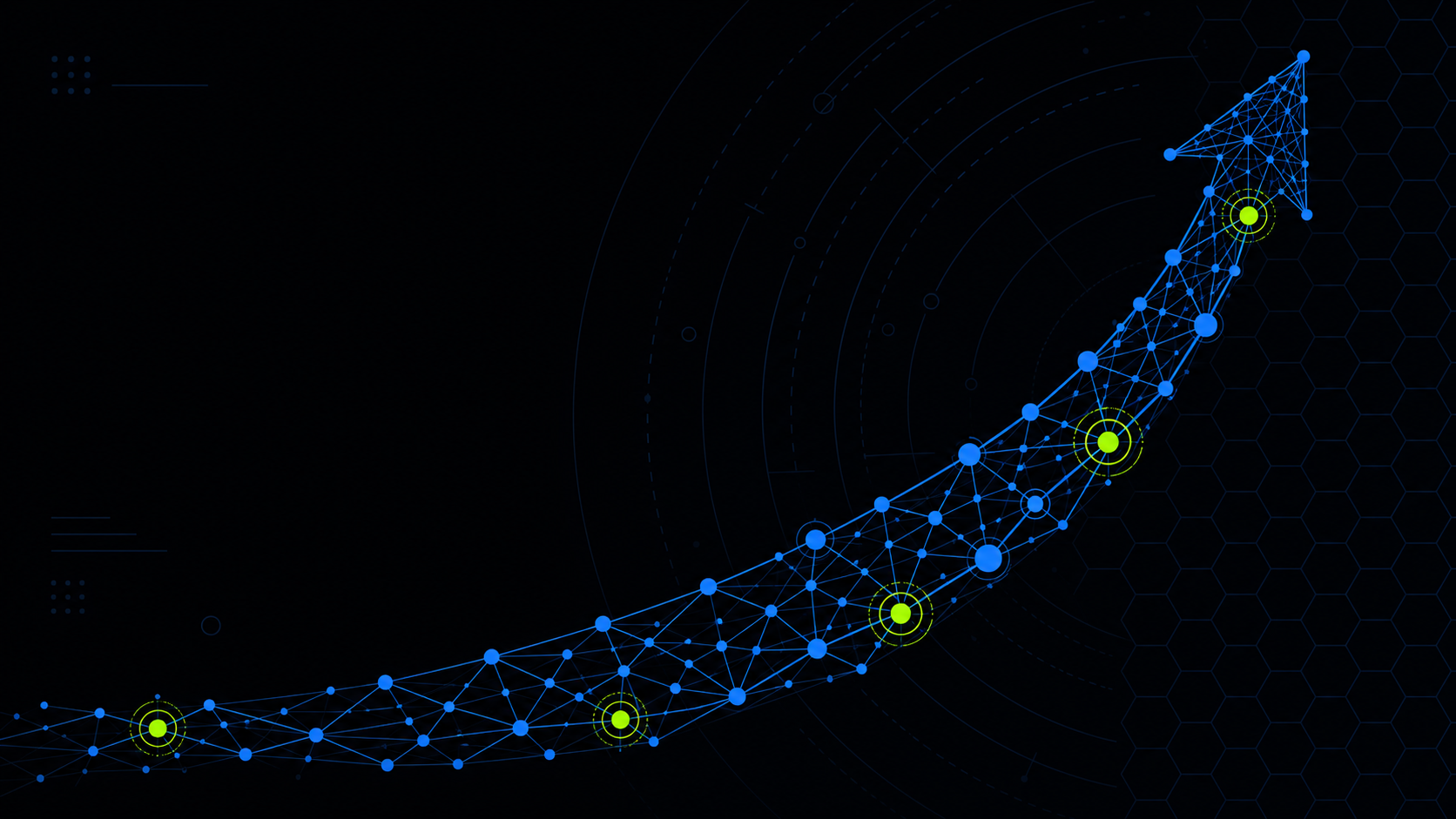 Alternatives advisor targeting data network visualization on dark background in blue and neon green